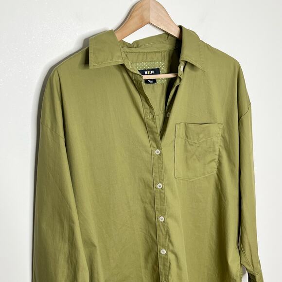 Anthropologie Maeve Women Bennet Button Down Shirt Small Green Side Slits Cotton - Picture 7 of 13
